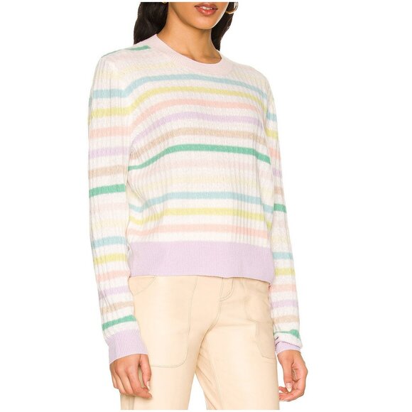 27 Miles Malibu Sofia Striped Cashmere Sweater M medium white cable pastel - Picture 1 of 11
